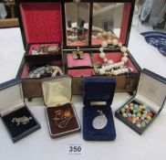 A jewellery box with mixed lot of costume jewellery