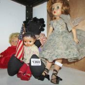 3 vintage dolls and a golly
