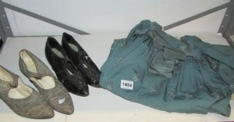 2 pairs of Edwardian shoes and an Edwardian child's dress