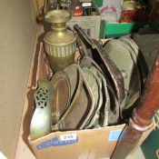 A box of metal trays etc