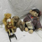 A D W bears 'Jockey with rocking horse', A Deanna Brittsan Fuzzy and a House of Nisbet 'Mr Do-it'