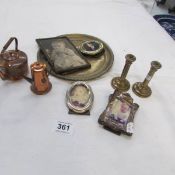A mixed lot of metal ware including 2 silver photo frames