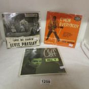 3 early rock & roll EP records being Elvis Presley HMV 'Love Me Tender', Eddy Cochran 'C'mon