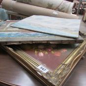 A gilt framed still life and 2 other paintings