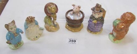 6 Beswick Beatrix Potter figures including Yock Yock in the tub, Mr Jeremy Fisher digging etc