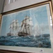 A Montague Dawson print 'Action between Java and Constitution'