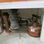 A mixed lot of brass and copper including kettle