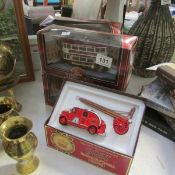 4 boxed Corgi Tramlines die cast trams and a Yesteryear 1936 Leyland Cub fire engine