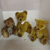 A Big softies Lincoln bear, A Richardson musical bear and a Kersa bear with metal tag on foot