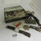 A mixed lot of costume jewellery, service watch etc