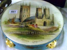 Pottery Tambourine with depiction of Lincoln Cathedral