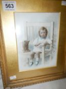 A watercolour on porcelain plaque of boy on bench by 'Hal' Hurst RMS