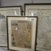 3 framed maps, Hertfordshire, Staffordshire, Wiltshire