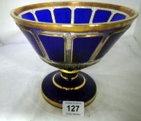 A fine Murano blue glass bowl with gold overlaid decoration