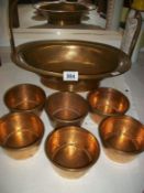 1 Large Brass Dish marked Cunard White Star & 6 matching brass dishes (unmarked)