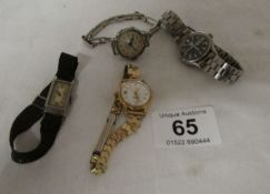 4 watches including Seiko, Rotary automatic, Deco and silver