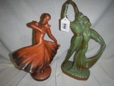 2 1920's Art Deco plaster dancing figurines