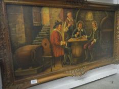 A German oil on canvas 'Gentleman in Tavern' signed Lexy, image 98 x 48 cm