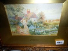 A framed watercolour 'The Apple Tree' signed R Holland Walker, image 22 x 14cm