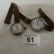 2 silver wrist watches with leather straps (1 a/f)