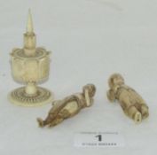 2 ivory figures and one other ivory item, a/f