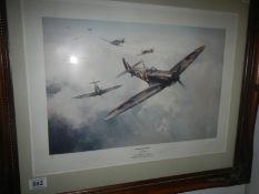 A Battle of Britain Limited Edition Spitfire print signed by Squadron leader David Scott-Malden