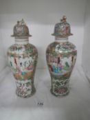 A pair of Oriental lidded vases (a/f)