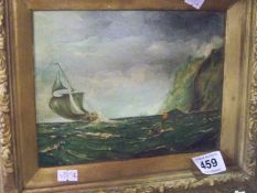 Gilt Framed Oil on Canvas 'Maritime Scene' initialled A.J.B 53 21cm x 16.5 cm