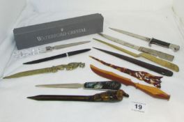 A mixed lot of letter openers including advertising and Waterford crystal
