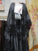 A pewter and burgundy velvet houppelande style dress