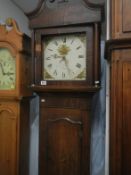 An oak long case clock with floral face, a/f