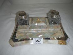 A mother of pearl inkstand, a/f