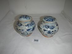 2 blue & white 16th century Annamese oil jars with lids (Ming period possibly Wangli), a/f