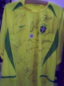 Brazil 2002 Football World Cup Finalist Shirt with Team Signatures