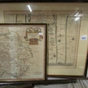 2 framed maps, London to Flamborough Head and Herefordshire