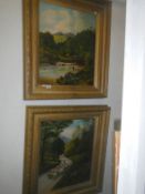 2 oils by J Middleton (both 1904) fishing scene a/f and shepherd with flock
