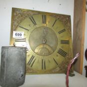 An 18C single finger brass faced Grandfather clock movement