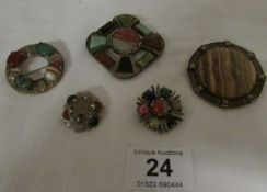 5 Celtic brooches including 2 silver