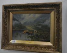 F Walters (19C) gilt framed oil on canvas 'near Glen Goel, Argylshire; signed, Image 34 x 24cm