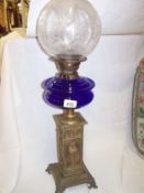 Oil Lamp with Blue Glass Font
