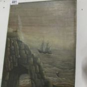 An unframed seascape oil on canvas, unsigned, 18 x 38 cm