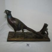 A large Austrian cold painted spelter pheasant touch tip lighter