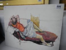 An oil on board of lady on chaise longue signed Franklin White, Jan 14 1968