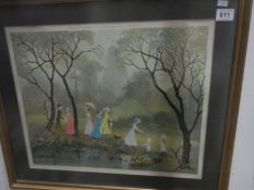 A framed and glazed Victorian leisure scene print signed Helen Bradley