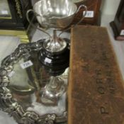 A silver presentation cup from Rangoon club and a silver plate presentation tray from Lodge Star