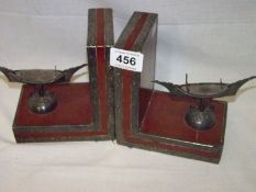 Pr of Chinese Silver and Wood Bookends