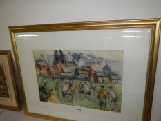 A framed pastel and Goauche 'The Football match' by Franklin White
