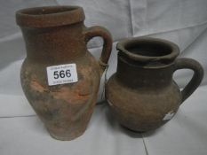 2 17th century 'Lavant' water jugs (both with age/usage defects)