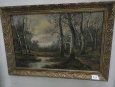 S Williams (19C British) woodland scene with figure, oil on canvas, signed, 13.5" x 21"