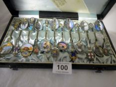 A cased set of 12 Continental enamel spoons